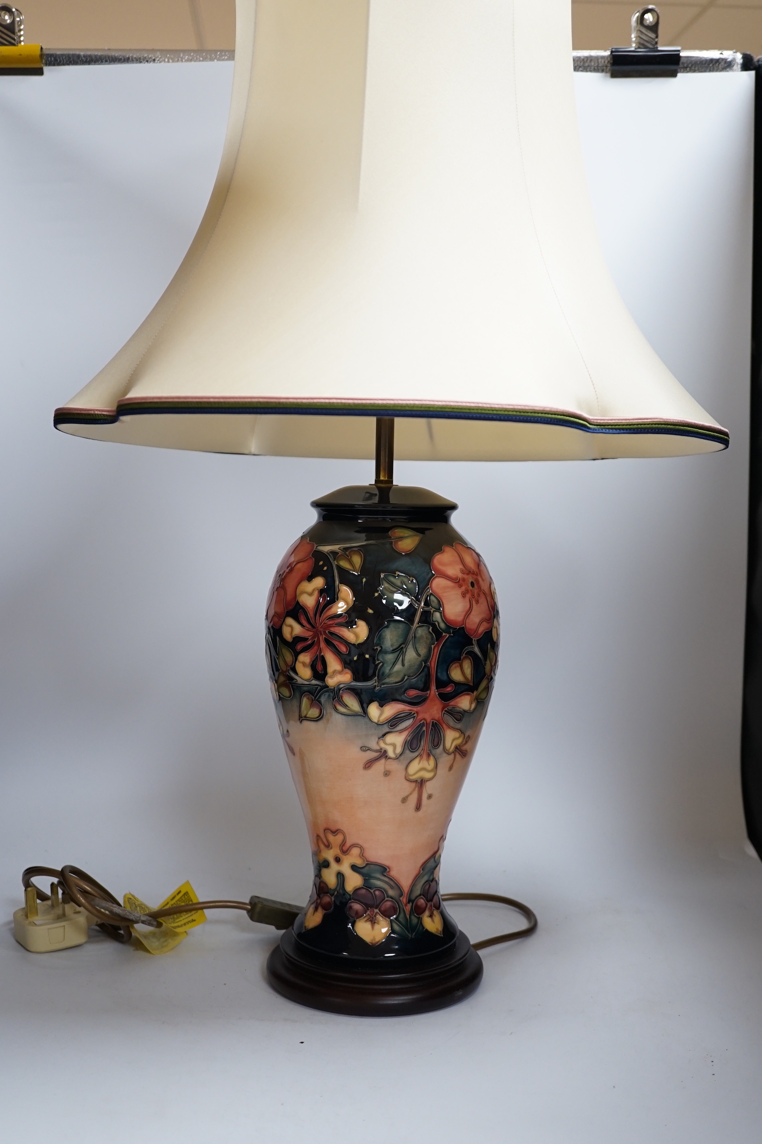 A large Moorcroft 'Oberon' pattern table lamp, 69cm high